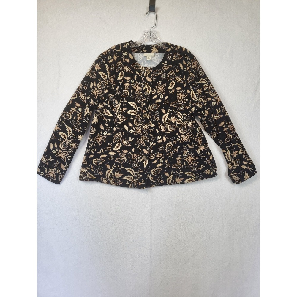 APPLESEED'S WOMEN'S BLACK AND BROWN FLORAL BUTTON JACKET COAT PLUS SIZE 20‎